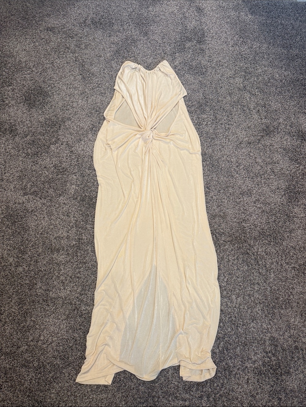 Sleeveless Cream Knot-Front Maxi Dress